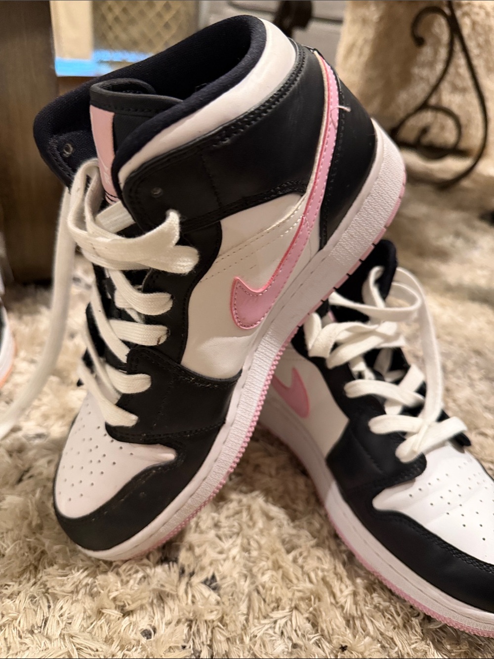 Jordan Kids' Mid-Top Sneakers in Black, White & Pink
